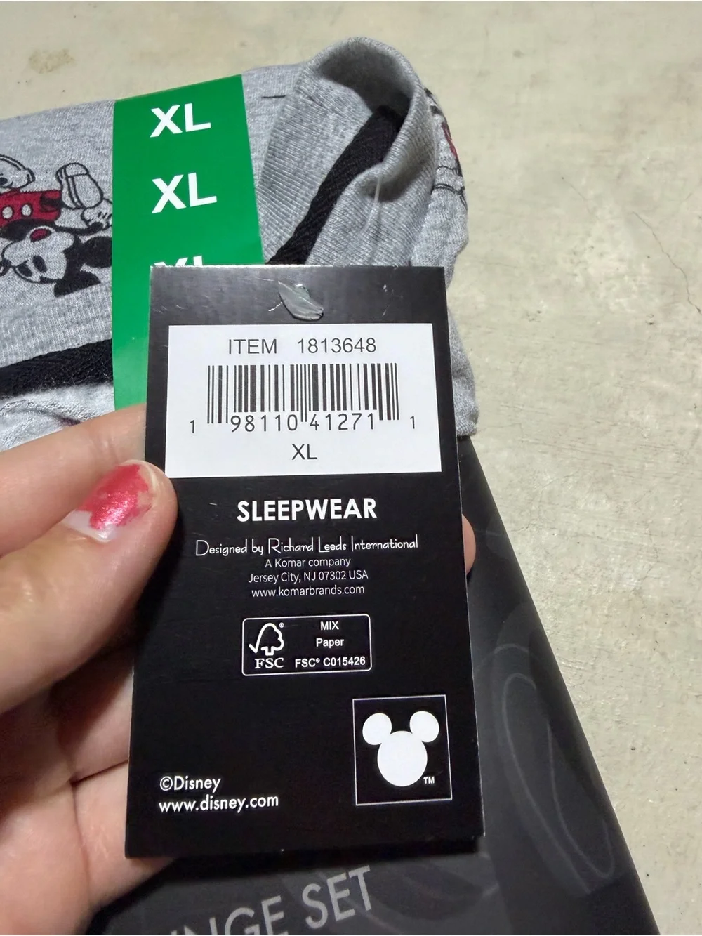 Disney NWT Gray Mickey Mouse 2-Piece Lounge Set XL pajamas - Picture 4 of 8